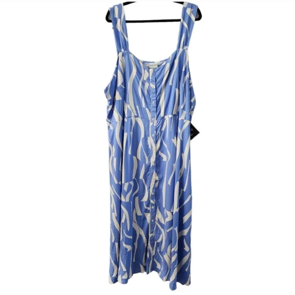 Ava & Viv Plus Size Button Light Blue And White Stretchy Midi Dress. Size XXL - Picture 4 of 8
